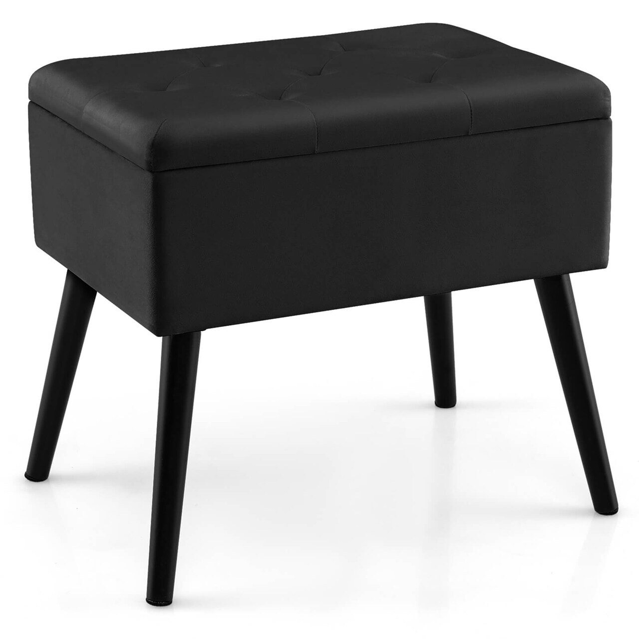 Costway Velvet Vanity Stool Ottoman with Storage Solid Wood Legs Flip-Up Top for Entryway Gray/Beige/Black